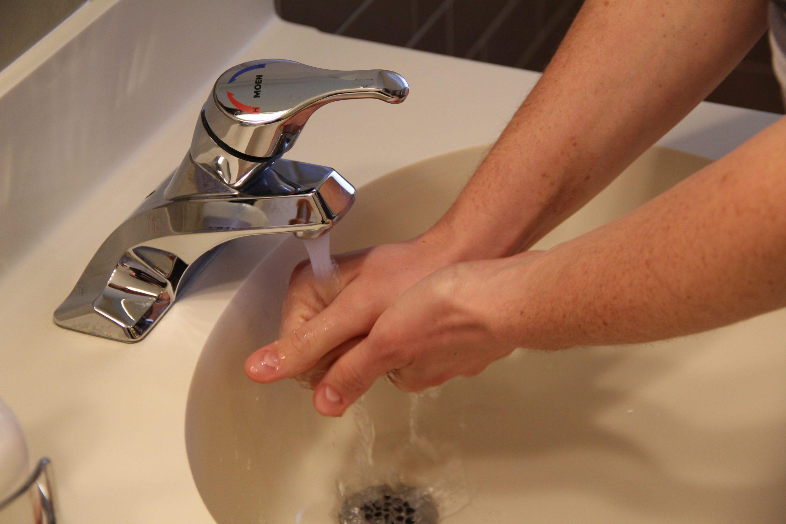 Washing hands, Moen faucet